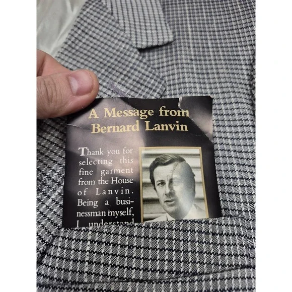 Vintage Lanvin Paris Blazer Mens 44L Gray 100% Silk Check Sport Coat Jacket 80s